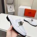 Hermes Unisex Iota Mule Blanc De Paris White Leather – Image 6