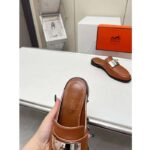 Hermes Unisex Iota Mule Gold Brown Leather Oversized Kelly Buckle - Image 10