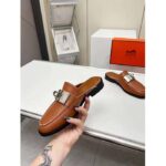 Hermes Unisex Iota Mule Gold Brown Leather Oversized Kelly Buckle - Image 8