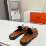 Hermes Unisex Iota Mule Gold Brown Leather Oversized Kelly Buckle - Image 3