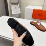 Hermes Unisex Iota Mule Gold Brown Leather Oversized Kelly Buckle - Image 9