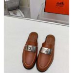 Hermes Unisex Iota Mule Gold Brown Leather Oversized Kelly Buckle - Image 5