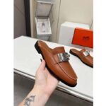 Hermes Unisex Iota Mule Gold Brown Leather Oversized Kelly Buckle - Image 6