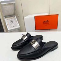 Hermes Unisex Iota Mule Noir Black Leather Oversized Kelly Buckle (3)