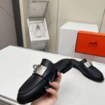 Hermes Unisex Iota Mule Noir Black Leather Oversized Kelly Buckle - Bild 6