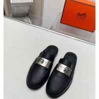 Hermes Unisex Iota Mule Noir Black Leather Oversized Kelly Buckle (3)