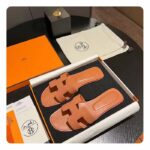 Hermes Unisex Oran Sandal Brown Epsom Calfskin Natural Leather Sole - Image 5