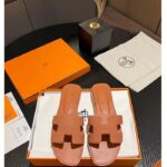 Hermes Unisex Oran Sandal Brown Epsom Calfskin Natural Leather Sole - Image 6