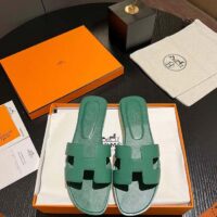 Hermes Unisex Oran Sandal Green Epsom Calfskin Natural Leather Sole (2)