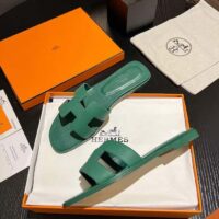 Hermes Unisex Oran Sandal Green Epsom Calfskin Natural Leather Sole (2)
