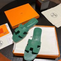 Hermes Unisex Oran Sandal Green Epsom Calfskin Natural Leather Sole (2)