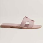 Hermes Unisex Oran Sandal Lila Epsom Kalvskinn Naturlig Lädersula