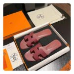 Hermes Unisex Oran Sandal Red Epsom Calfskin Natural Leather Sole - Image 4