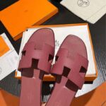 Hermes Unisex Oran Sandal Red Epsom Calfskin Natural Leather Sole - Image 8