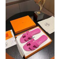 Hermes Unisex Oran Sandal Rose Pink Epsom Calfskin Natural Leather Sole (2)