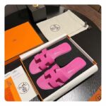 Hermes Unisex Oran Sandal Rose Pink Epsom Calfskin Natural Leather Sole - Image 3