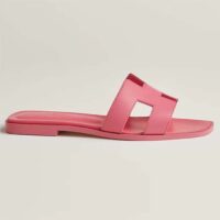 Hermes Unisex Oran Sandal Rose Pink Epsom Calfskin Natural Leather Sole (2)