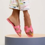 Hermes Unisex Oran Sandal Rose Pink Epsom Calfskin Natural Leather Sole - Image 10