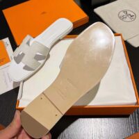 Hermes Unisex Oran Sandal White Epsom Calfskin Natural Leather Sole (8)