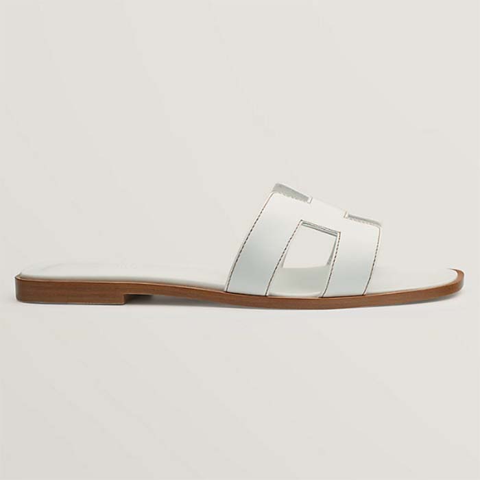 Hermes Unisex Oran Sandal White Epsom Calfskin Natural Leather Sole