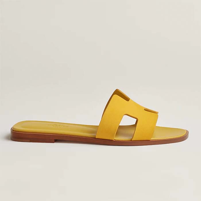 Hermes Unisex Oran Sandal Yellow Suede Goatskin Natural Leather Sole