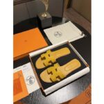 Hermes Unisex Oran Sandal Yellow Suede Goatskin Natural Leather Sole - Image 2