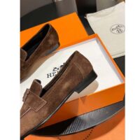 Hermes Unisex Paris Loafer Suede Goatskin Brown Leather Rubber Sole (1)