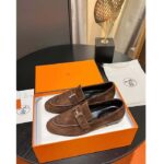 Hermes Unisex Paris Loafer Suede Goatskin Brown Leather Rubber Sole - Imagen 5