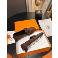 Hermes Unisex Paris Loafer Suede Goatskin Brown Leather Rubber Sole (1)