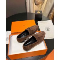 Hermes Unisex Paris Loafer Suede Goatskin Brown Leather Rubber Sole (1)