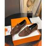Hermes Unisex Paris Loafer Suede Goatskin Brown Leather Rubber Sole - Imagen 7