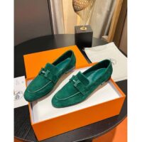 Hermes Unisex Paris Loafer Suede Goatskin Green Leather Rubber Sole (4)