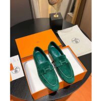 Hermes Unisex Paris Loafer Suede Goatskin Green Leather Rubber Sole (4)
