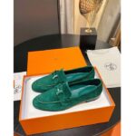 Hermes Unisex Paris Loafer Suede Goatskin Green Leather Rubber Sole - Image 6