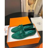 Hermes Unisex Paris Loafer Suede Goatskin Green Leather Rubber Sole (4)