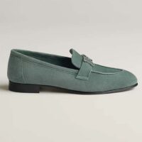 Hermes Unisex Paris Loafer Suede Goatskin Green Leather Rubber Sole