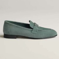 Hermes Unisex Paris Loafer Suede Goatskin Green Leather Rubber Sole (4)