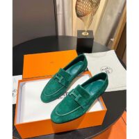 Hermes Unisex Paris Loafer Suede Goatskin Green Leather Rubber Sole (4)