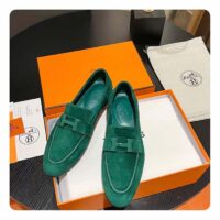 Hermes Unisex Paris Loafer Suede Goatskin Green Leather Rubber Sole (4)