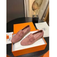 Hermes Unisex Paris Loafer Suede Goatskin Pink Leather Rubber Sole (3)