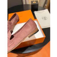 Hermes Unisex Paris Loafer Suede Goatskin Pink Leather Rubber Sole (3)