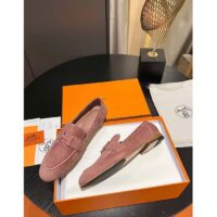 Hermes Unisex Paris Loafer Suede Goatskin Pink Leather Rubber Sole (3)