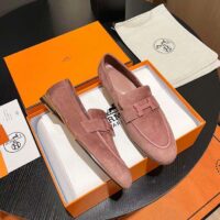 Hermes Unisex Paris Loafer Suede Goatskin Pink Leather Rubber Sole (3)