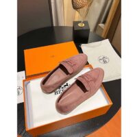 Hermes Unisex Paris Loafer Suede Goatskin Pink Leather Rubber Sole (3)