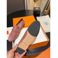 Hermes Unisex Paris Loafer Suede Goatskin Pink Leather Rubber Sole (3)