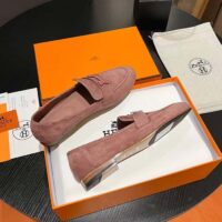 Hermes Unisex Paris Loafer Suede Goatskin Pink Leather Rubber Sole (3)