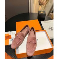 Hermes Unisex Paris Loafer Suede Goatskin Pink Leather Rubber Sole (3)