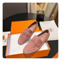 Hermes Unisex Paris Loafer Suede Goatskin Pink Leather Rubber Sole (3)