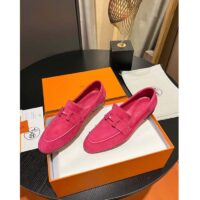 Hermes Unisex Paris Loafer Suede Goatskin Rose Pink Leather Rubber Sole