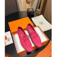 Hermes Unisex Paris Loafer Suede Goatskin Rose Pink Leather Rubber Sole